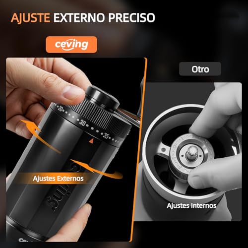 Miniatura 5 de Primer Molinillo De Café Manual Del Mundo Con Capacidad Para 60g, Molino Cafe Manual Portátil Con Ajustes De 40 Niveles Y Muelas Cónicas De Cerámica Para Espresso, Pour Over, Camping, Viajes, Regalo