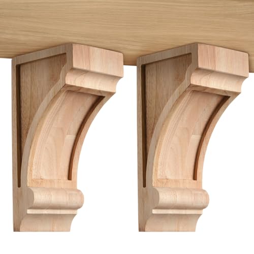 Briwooody 2 Pack Wood Corbels 3 1/4 w X 4 d X 8 h Unfinished Built-in Decorative Wooden Brackets DIY Solid Decorative Wooden Corbels for Shelves Doorway Floating Shelves and Home Decor