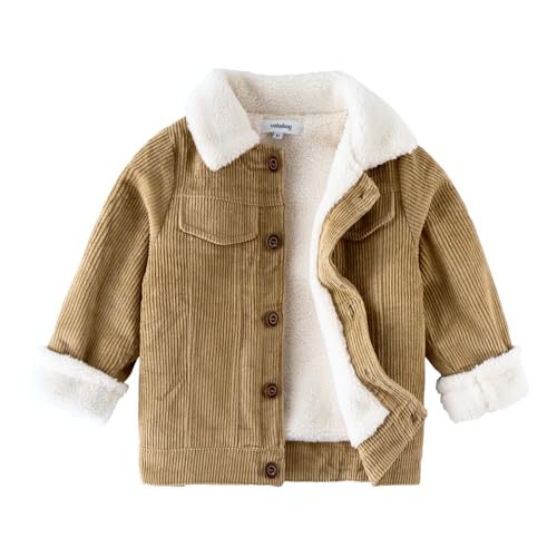 Volunboy Baby Boy Corduroy Jacket Toddler Fleece Winter Coat Kid Sherpa Lined Button Down Warm Outwear