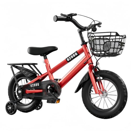 NIGOE 子供用自転車、3?12歳用自転車、12/14/16/18インチ、高炭素鋼、補助輪付き、調節可能滑り止めハンドル、ホリデーギフト、男の子女の子 初心者学生適合 (レッド + 後部座席,14インチ/身長95cm〜105cmの方に適しています)