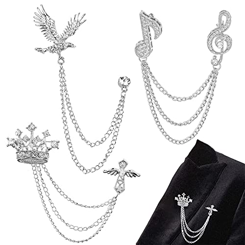 TTDD 3 Piezas Broche de Traje de Hombre, Broche de Vestir Plata, Broches de Vestir para Mujer, Broche de Joyería, Broche Diamantes Corona Águila Nota Musical para Novio, Padre, Esposa, Esposo(Plata)