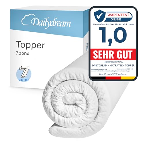 Dailydream Matratzen Topper 180x200cm | Komfortschaum | 4cm hoch | Edition 7-Zonen, Model S/M | hart | Zertifiziert & ergonomisch für unbequeme Matratze & Gästebett | Mattress Topper 180x200