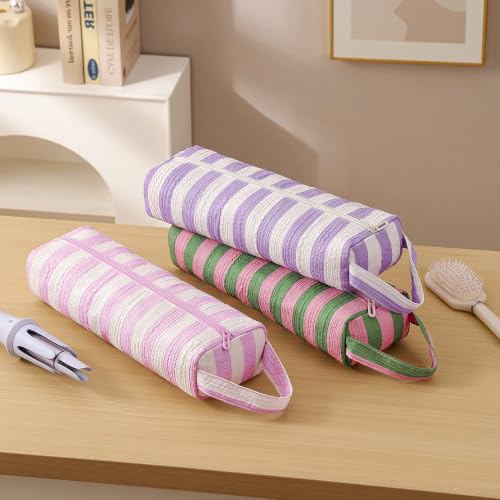 Image of RSRSLEII Striped Hair Tools Travel Bag,Hair Styling Accessories Storage Case for Shark FlexStyle,Dyson Airwrap Hair Dryer,Curling Iron,Straightener,Revlon Hair Tools,Portable&Foldable(18Purple&White)