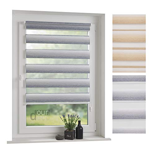 ourdeco® Doppel-Rollo, Duo-Rollo mit Farbverlauf / 60 x 210 cm Sand/lichtdurchlässig, Blickdicht/Farben: Verlauf Braun, Verlauf Sand