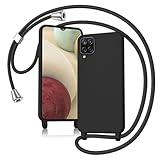 Keteen Funda con Cuerda para Samsung Galaxy A12 Carcasa Ultrafina Protectora Silicona Líquida Suave TPU con Ajustable Collar Correa de Cuello Cordón Antigolpes Handyhülle Funda Galaxy A12-Schwarz