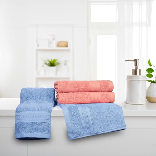 Image of MYTRIDENT Soft Comfort Air Rich Towel 100% Cotton Hand Towel for Daily use, 500 GSM Highly Absorbent Towels for Men /Women, 4Pc Hand Towel Set (41 cm X 66 cm), Allure and Coral Haze