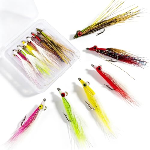 Clouser Minnow Fly Fishing Flies Streamer Fly Fishing Lures Bucktail Teasers Fly Steamer Hook Lures for Bass Trout Salmon Striper Flounder Steelhead Saltwater Freshwater