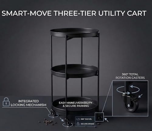 Image of CAR-O-BAR Premium Multipurpose Bar Cart | 3-Tier Bar Trolley for Home | 360 Degree Swivel with Locking Mechanism | Perfect Bar Trolley for Home & Kitchen | Ht 2.5ft x Width 1.2ft