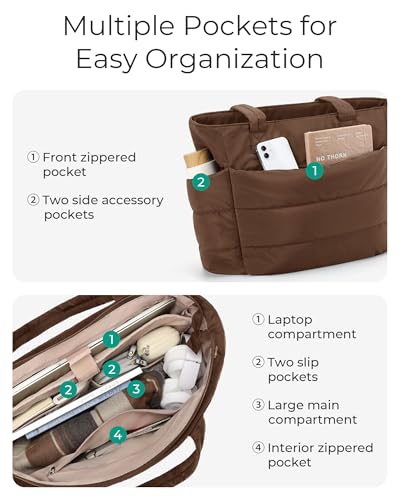 Image of BAGSMART Tote Bag for Women, Lightweight Puffy Tote Bag with Compartments Shoulder Bag Handbag for Travel, Work, Gym | Lightweight