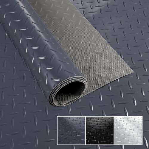 Revêtement de sol en PVC vendu au mètre, 1,5 mm d'épaisseur, inodore, tapis en tôle ondulée, antidérapante à carreaux Dionis, anthracite, 500 x 100 cm