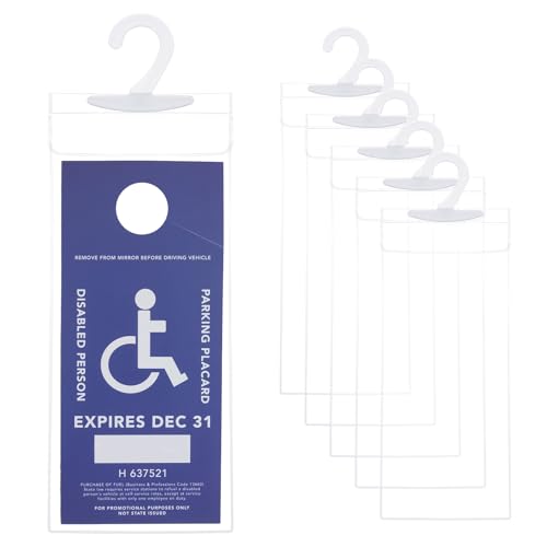 6Pcs Handicap Parking Placard Holder for Auto, 14x5 in Transparent Disabled Permit Holder Protective Cover for Sun Visor, Universal Car Accessories for Handicap Parking with Plastic Large Hanger