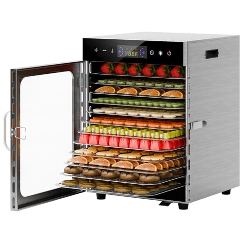 loyliawa 12-Trays Food Dehydrator, Frozen Dryer Machine for Home, 800W Stainless Steel Fruit Dehydrators Machine, Touch Screen Food Dryer Dehydrator with 35-90 Temperature Control & 24H Timer UK