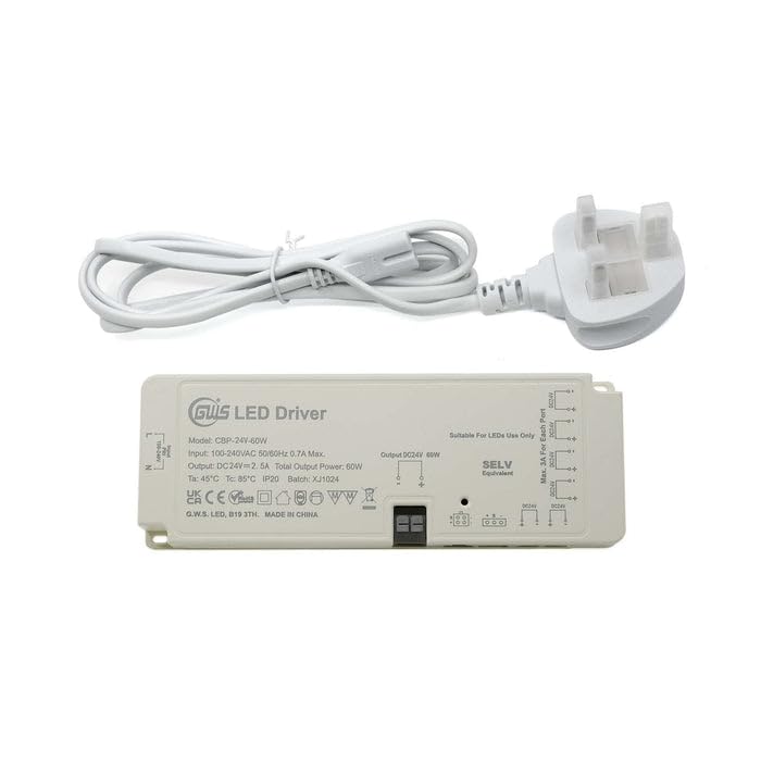 G.W.S LED Plug and Play Central Control Cabinet Driver, 6 DuPont Ports, Output DC 24V 2.5A 60W, Input AC 100-240V, IP20 Non-Waterproof For Indoor Use