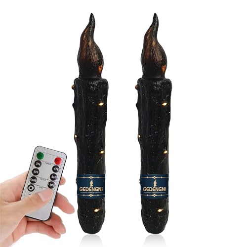Image of Magical Candlesticks Flameless Taper Candle, 2pcs Black LED Tapered Candles Remote Dipped Candle 6inch Battery Chandelier for Enchanting Weddings and Harry Potter Inspired Vigils(LW2P-BA)