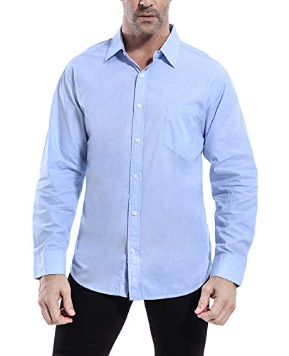 Coevals Club Men's 100% Cotton Solid Long Sleeve Casual Button Down Shirt (#1 Blue, 3XL)