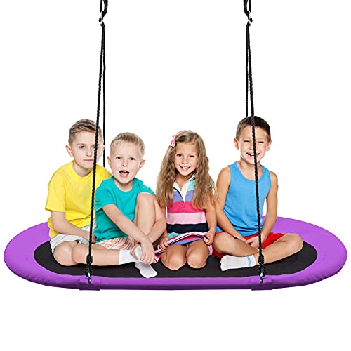 ARLIME 60” Flying Saucer Tree Swing, Oval Outdoor Flying Swing with Hanging Straps, Hooks, 700lbs Weight Capacity, Waterproof Platform Swing for Playground, Backyard, Playroom (Purple) -  OverTHR, SP37084PU