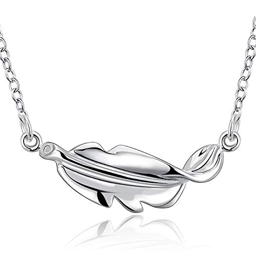 Collier pendentif plume pour femme et fille en maille de 45cm