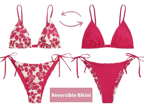 Image of ZAFUL Women's Triangle Bikini Floral String Bikini Set Two Piece Swimsuit Bathing Suits