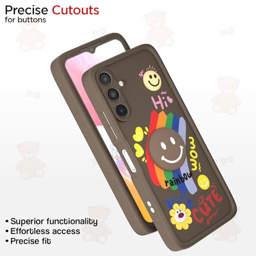 Image of Pikkme Back Cover for Samsung Galaxy A14 5G | Soft Silicone| Cute Rainbow Smile & 3D Cartoon Flower Design | Shockproof Raised Camera Protection Bumper Case (Brown)