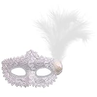 Hshenjhu Masque Vénitien, Masque de Dentelle Mascarade, Masks de Masquerade Femme avec Plumes, Masks de Mascarade Vénitien pour Halloween Masquerade Carnaval Mariage Fête à Thème, Gris Argenté