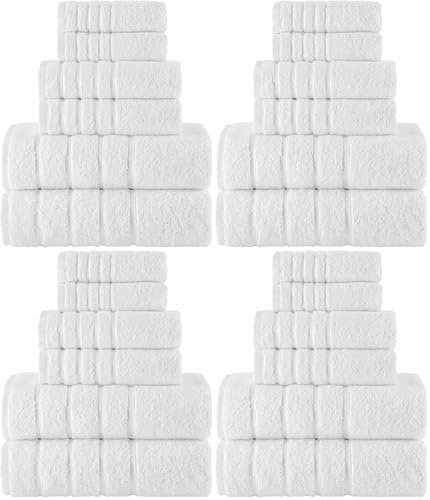 Image of Elegant Comfort 4 Lines Viscose Stripe 6-Piece Premium Towel Set - 100% Turkish Cotton High Absorbent Luxury Bathroom Towels - Includes 2 Washcloths, Hand & Bath Towels Set, White (Pack of 4)