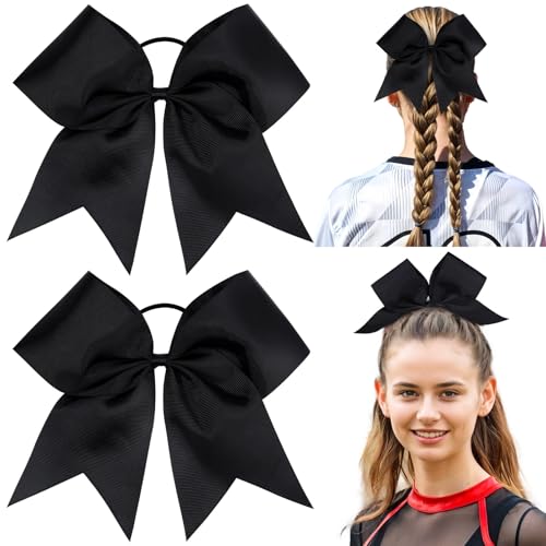 CN 2pcs Cheer Bows for Cheerleaders Black Cheerleading Hair Bows for Girls Women with Elastic Ponytail Holders for Softball Competition Sports Hair Accessories