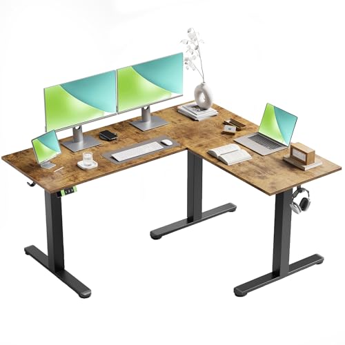 Image of Claiks L Shaped Electric Standing Desk with Dual Motors 59Inch Rustic Brown