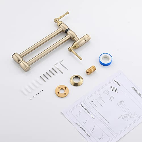 Gold Pot Filler Wall Mount-Boomhoze Brushed Gold Wall Mount Pot Filler Faucet Brass Folding Double Joint Swing Arms Oven Stove 2 Handle Wall Mount Kitchen Faucet #TOP7