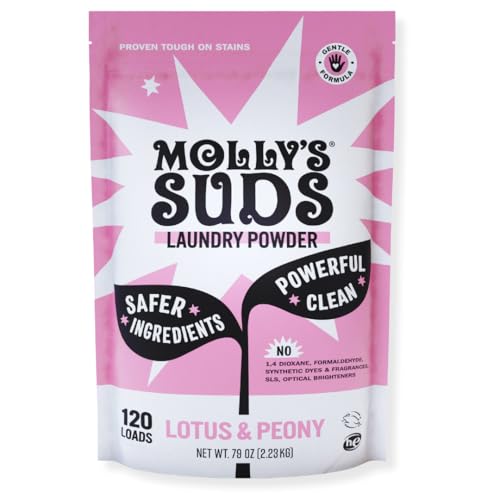 Molly's Suds Original Laundry Detergent Powder | Clean Laundry Detergent Powder for Sensitive Skin | Simple, Effective Ingredients, Stain Fighting | 120 Loads (Lotus & Peony)