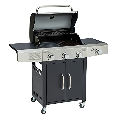 Arsard Barbecue a Gas Professionale XXL Con 4 Fuochi Multifunzione Da 13 KW, Completo Di Bruciatore Laterale, Coperchio, Termometro, Griglia In Ghisa, Ruote E Struttura In Acciaio Inox - immagine 3