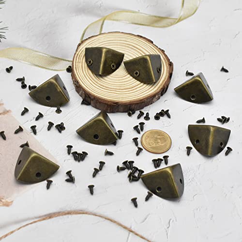 Image of Vintage Box Cabinet Corner Protection-Triangle Box Table Cabinet Corner with Screws Decorative Wood Box Edge Cover Safety Guard Furniture Corner Protector Bumpers (Bronze-35mm-8pcs)