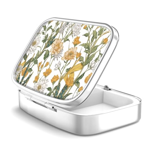Image of 2 Compartment Pill Box, Portable for Pocket or Handbag, Decorative Metal Pill Box, Vitamin Organizer, Unique Gift (1 Piece, 39-Flowers Pinck)