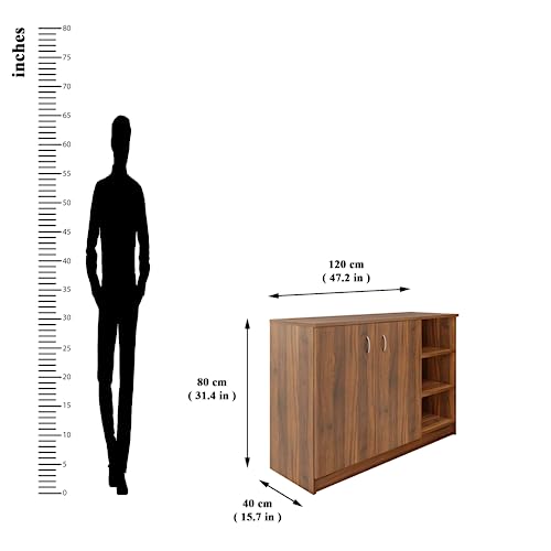 Image of VIKI | Shoe Rack with Doors and Open Shelves, Shoe Storage,Shoe Cabinet for Hallway, Organizer Unit for Entryway, Width 120cms, Brussel Walnut Colour | 1 Year Warranty