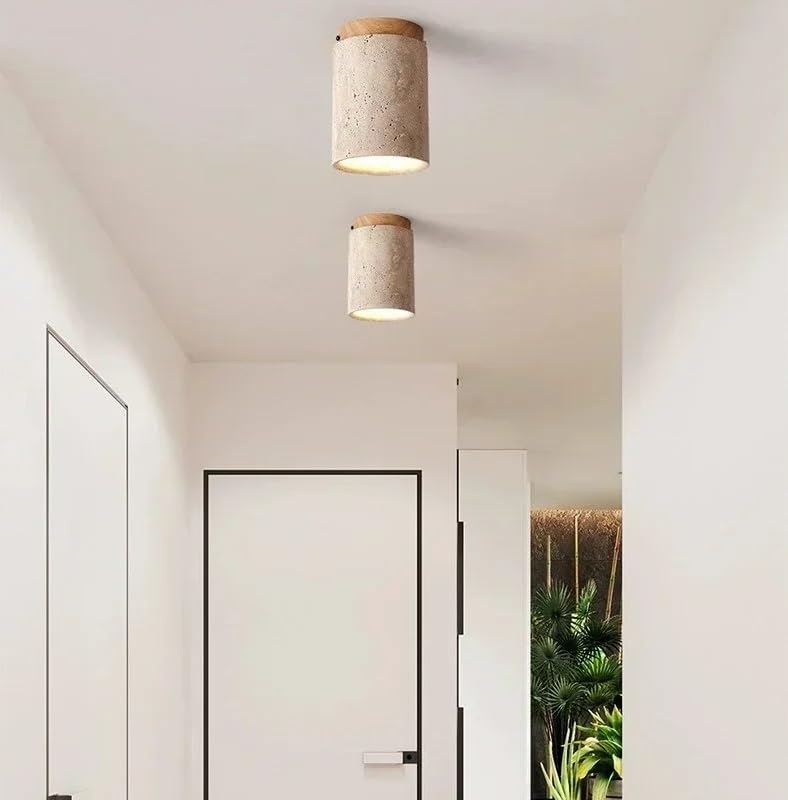 Plafonnier moderne en travertin blanc avec éclairage intérieur bois C