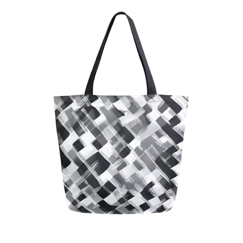 Extra Large Shoulder Tote Bag for Beach Travel Weekender Gym Black White Checked Pattern Reusable Grocery Canvas Shopping Bag