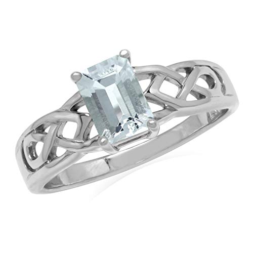Silvershake 7X5mm Genuine Octagon Shape Aquamarine 925 Sterling Silver Celtic Knot Solitaire Ring Size 5