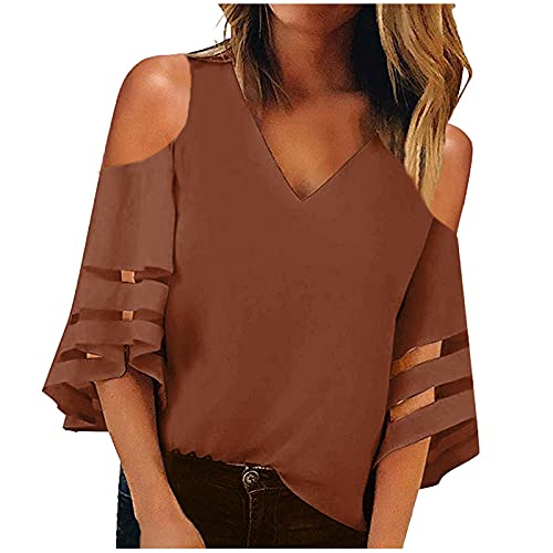 Chemisiers Blouses Femme Haut Femme Grande Taille Tshirt Personnalisable Col V Épaules Dénudées Mousseline Haut Ample Décontracté Pas Cher Sexy Chic Mode Chemiser Cadeau Printemps Eté Kaki XXL Cover