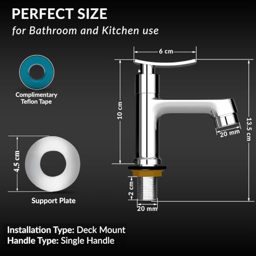 Image of Plantex Pillar Cock Water Tap /Pure Brass Pillar Cock for Wash Basin with Teflon Tape /Single Lever Tabletop Basin Tap - (Star, Chrome)
