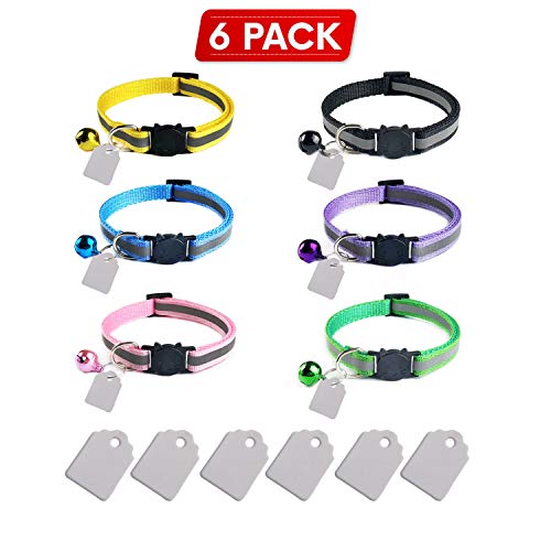 Elanz 6 Pack Reflective Breakaway Cat Collar with Bell & ID Tag –