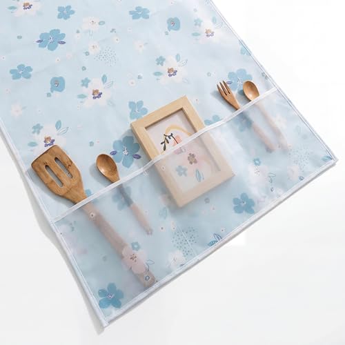 Image of Refrigerator Top Cover,PEVA Washable Waterproof Washable Fridge Cover Double Door & Single Door Protection,Durable Dust & Stain Resistant,130x55 CMS,Blue Flower