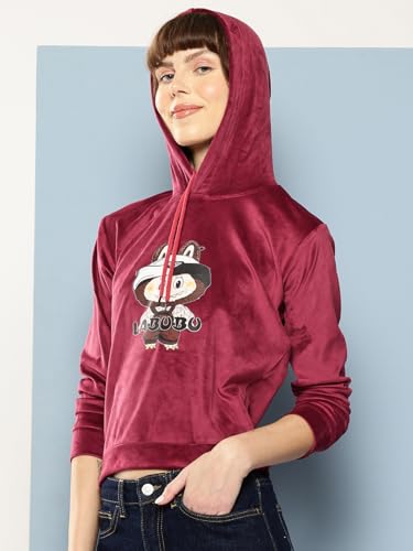 Image of Aarika Womens Winter Wear Green Colour Printed Velvet Hoodie