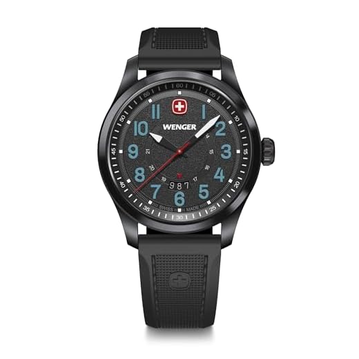 WENGER Montre pour Homme Terragraph Analogique Quartz, Ø 43 mm, Swiss Made, Étanche jusqu'à 100 m, Noir, Bracelet en Silicone, 01.0541.127