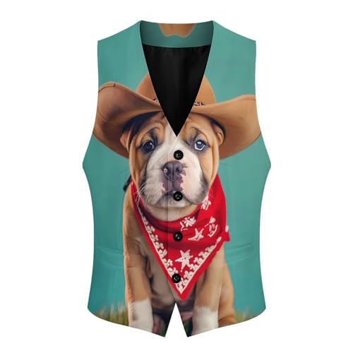 Bulldog Puppy Men's Suit Vests Business Formal Dress V-Neck Waistcoat Tops with 2 Pockets4