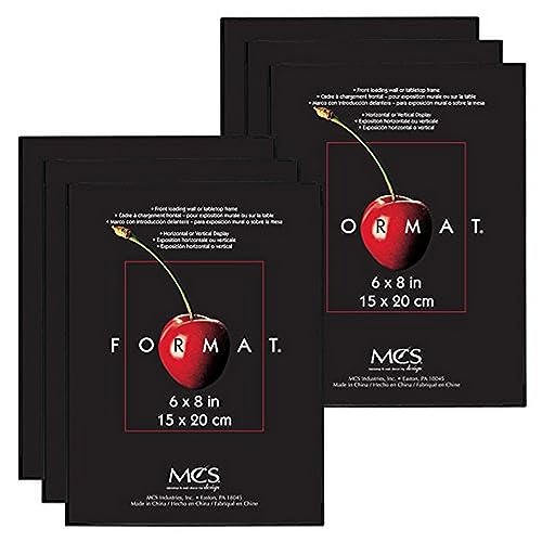 MCS Format 6x8 Picture Frame Black, Vertical & Horizontal Wall Hanging or Tabletop Easel for Small Photos & Art Prints (6-Pack)