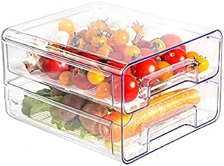 BigTron Food Storage Double Layer Container with Lids Removable Drain Tray for Refrigerator, Food Fruit Vegetables ,fridge organizer Stackable Meal Fresh Keeper Bins Clear