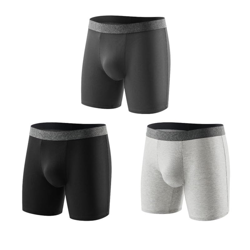 Mens Underwear Boxer Briefs, Comfortable Breathable, Pack of 3（88024-Black-dark grey-light gray）