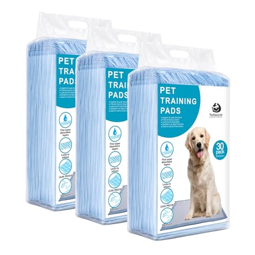 Image of Training Pads, with Odor Lock Technology & Super Absorbent Pee Pads, Leak-Proof Dog Potty Training Pads for Puppies, Dogs,Cats & Rabbits (60 X 60 cm) Pack of 3(30 Pcs Each)