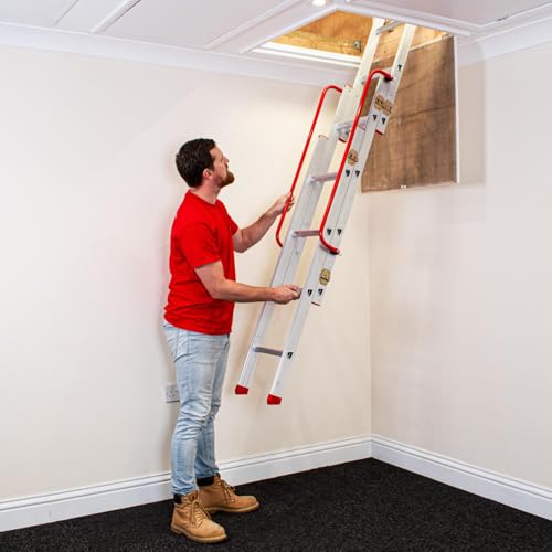 Bps Aluminium Slider | 3-Section Sliding Loft Ladder With Handrail | D-Shaped Rungs, Stowing Pole, Locking Catches | 150Kg Load Capacity - 2