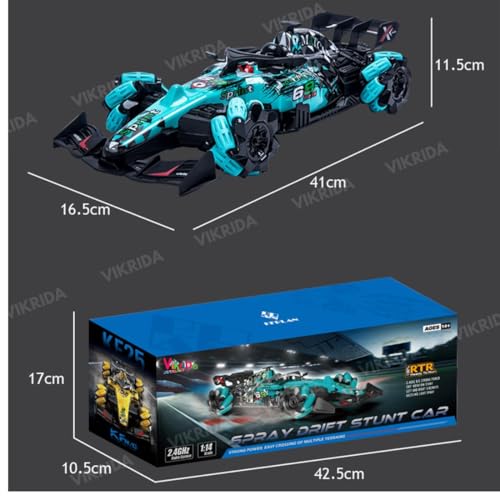 Image of VikriDA Remote Control Car, F1 RC Stunt Car 1:14 Scale 4WD 2.4GHz 360 Rotating RC Cars Toy for Kids with Spray Lights RC Drift Car Gifts Birthday Xmas for 6-12 Year Old - Multicolor