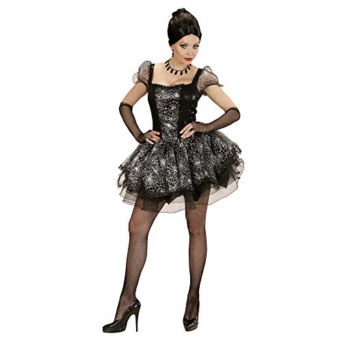 W WIDMANN MILANO Party Fashion - Costume Spider Lady, Design raffiné, Couleur Noire Classique, détails en Argent, Gants sans Doigts, Déguisement Adulte, Taille L, 11008572